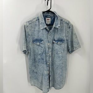 Levi's Nevin Stonewash Denim Blue Short Sleeve Button Up Shirt M